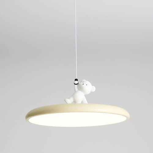 Lamp Luz Colgante de Oso de Resina Blanca, luz Colgante de platillo Volador LED, Accesorios de iluminación de Isla de Cocina Redonda Moderna, luz de Techo Colgante Lamp