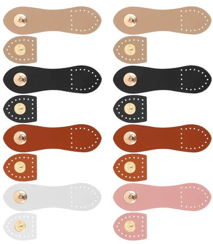 Prasacco Set di 8 fibbie a scatto in pelle PU per borse all'uncinetto, cinghie in pelle cucite con bottoni a pressione per portafogli, borse, artigianato fai da te (nero, bianco, rosa, cachi, marrone)