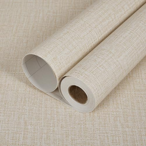 Warmiehomy Papel tapiz autoadhesivo con parte trasera adhesiva, rollo de plástico texturizado, 45 cm x 1000 cm, vinilo beige, contacto para sala de estar y armario