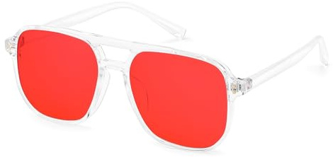 FEISEDY Retro 70er Blaulichtfilter Brille Rot Getönt G2835 | 99.99% Blaulicht-Blockierende Gaming Computerbrille, für Herren Damen