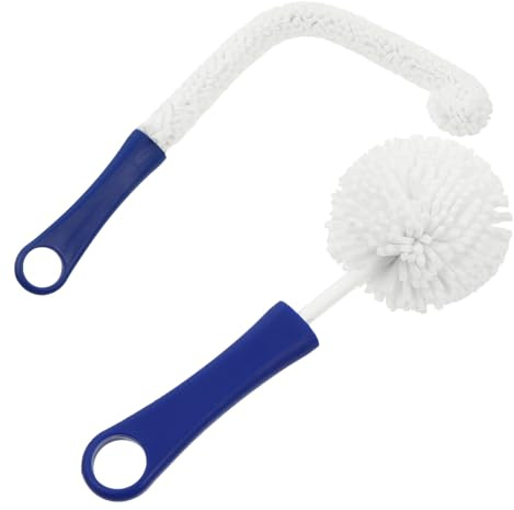 HONITANO Lot de 2 Brosses de Nettoyage Flexibles pour Carafe à Vin Brosse à Récurer 42 CM Tête Large et Brosse Ronde Éponge Douce Non Rayante pour Bouteilles et Verrerie Usage