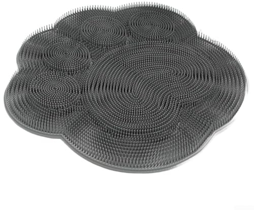 Tapis de douche en silicone avec ventouses, masseur de pieds mural et nettoyant avec 500 poils doux, bleu (gris)