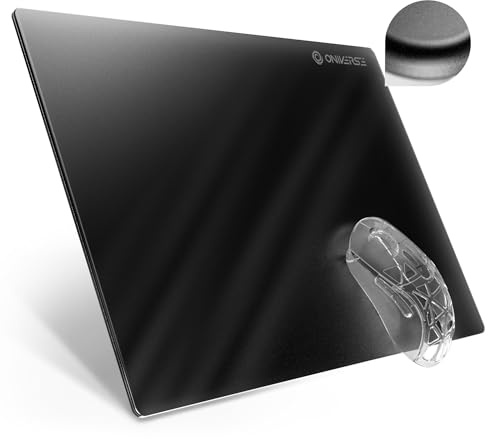Oniverse Gaming-musmatta av matt härdat glas, 35 x 25 cm, ultra-slät mikrograverad yta, snabb glidning med hög precision, halkfri bas, hållbar och lätt att rengöra – Glasspad S Obsidian
