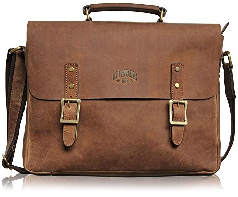 KLONDIKE 1896 Aktentasche aus echtem Leder Bill, hochwertige Echtleder Umhängetasche Vintage (mid Brown)