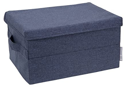 BIGSO große Aufbewahrungsbox mit Deckel und Griff – Schrankbox aus Polyester und Karton in Leinenoptik – Faltbox für Kleidung, Decken, Spielzeug usw. – blau