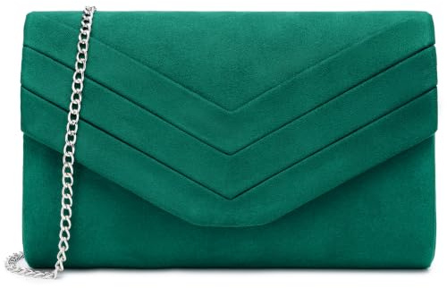 Milisente Clutch-Tasche für Damen, Wildleder-Clutch Taschen für Hochzeit, Schulter-Crossbody Abendtasche, grün, 9.4*2.3*5.9 inches, Umhängetaschen