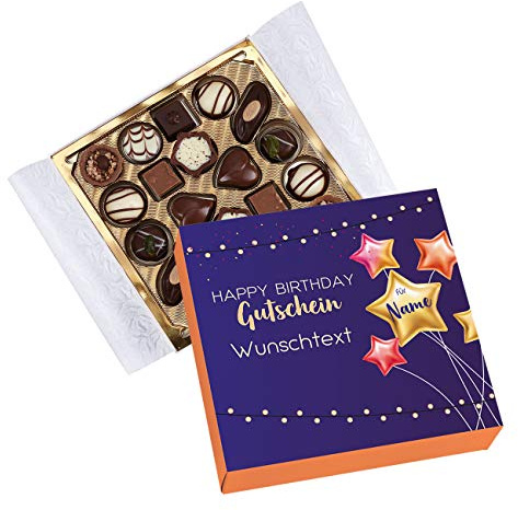 Herz & Heim® Lindt Mini-Pralinés zum Geburtstag als Gutschein mit Ihrem Wunschtext bedruckt