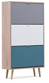Schuhkipper - Patchwork (B/H/T: ca.: 70 x 125 x 24 cm) skandinavisches Design - Vollholzfüße | Schuhgröße 45 | für bis zu 18 Paar Schuhe