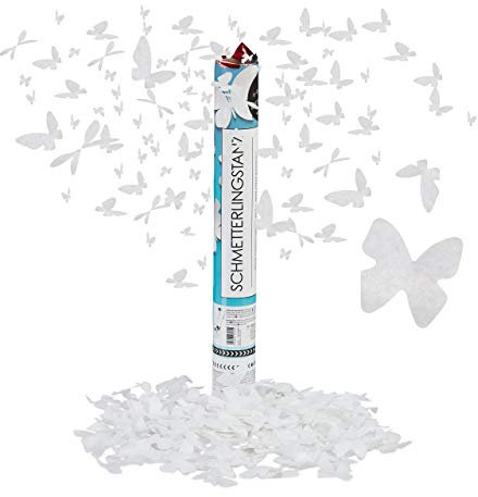 Relaxdays 10x Sparacoriandoli, Farfalle, Pioggia Alta 6-8 m, Matrimoni & Fidanzamenti, Coriandoli di Carta, 40 cm, Bianco