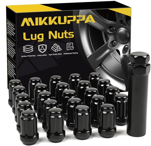 MIKKUPPA 24pcs M12x1.5 Lug Nuts - Replacement for 1995-2015 Toyota Tacoma 4WD, 2016-2021 Tacoma, 2000-2006 Tundra 2007-2020 FJ Cruiser Aftermarket Wheel - Black Closed End Lug Nuts with Socket