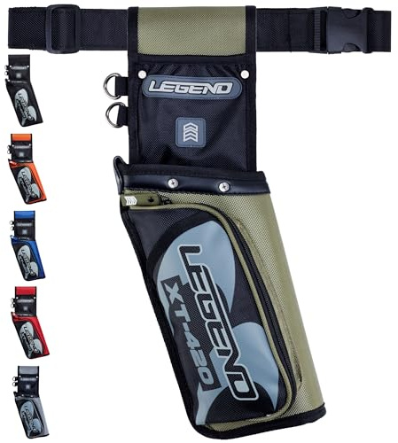 LEGEND XT420 Arrow Quiver - Quiver Arrow Holder, Archery Quiver with 3 Arrow Tube, Durable Nylon Hip Quivers with Multiple Pockets for Archery Accessories, Score Card & Tools - Right Handed,Army Green