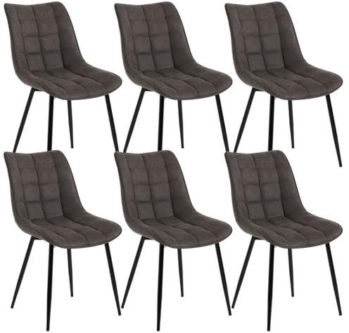 WOLTU Esszimmerstühle 6er Set, für Wohnzimmer Küche Esszimmer, Küchenstühle gepolstert mit Rückenlehne, Sitzfläche aus Stoffbezug, mit Metallbeinen, bis 150 kg belastbar, Dunkelgrau