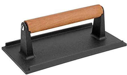 onlyfire Prensa de hamburguesas de hierro fundido, carne y tocino para hamburguesas, sándwich a la parrilla, quesadilla y bistec