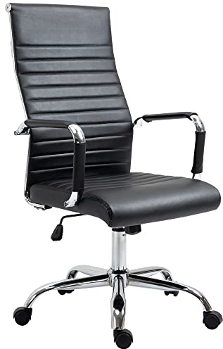 Vinsetto Silla de Escritorio Giratoria Silla de Oficina con Respaldo Alto Ruedas Giratorias Altura Ajustable Función Basculante y Reposabrazos Tapizado en Cuero Sintético Negro