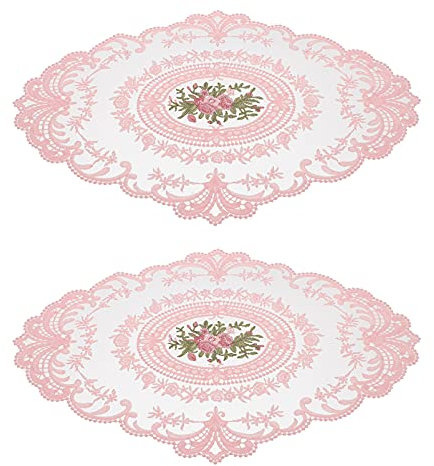 Amosfun 2Er Set Rosa Spitze Tischsets Aus Milchseide Elegante Bestickte Platzdeckchen FüR Hochzeit Festliche Dekoration Und Zuhause 43X30Cm