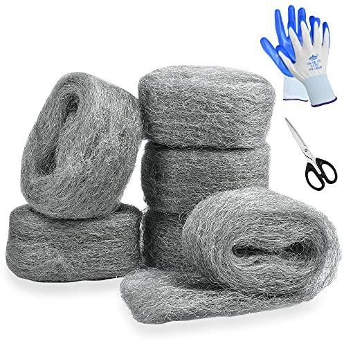 Aemygo 78 Feet Steel Wool Fill Fabric Kit, Coarse Steel Wire Wool DIY Gap Fill Fabric for Mice Holes, Wall Cracks, Vents, Pipeline (6 Rolls)