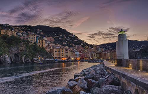 LHJOYSP Puzzel ab mädchen 3D Puzzle 1000 Teile Stadt Stein Leuchtturm Gebäude Bucht Italien Camogli Ligurien 75x50cm