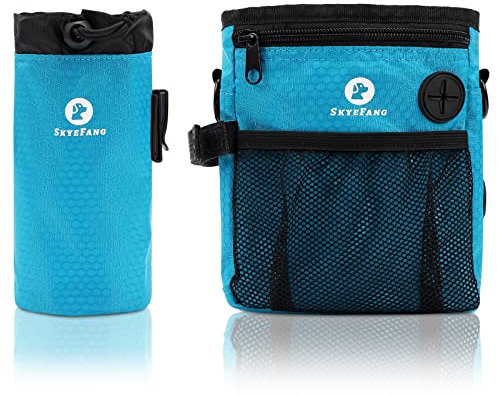 SkyeFang leckerlibeutel fur Hunde,2 in 1 Futterbeutel Hund,mit Wasserflasche Tasche,Abnehmbare Futtertasche mit Kotbeutelspender für Gassigehen & Hundetraining(blau)