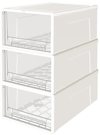 Cetomo 30L*3 Cassettiera, Cassetto di Stoccaggio, Cassetti Plastica Scatola, Organizzatori, Scatola di Stoccaggio, Torre Impilabile per Ufficio, Dormitorio, PP, Bianco e Trasparente, 30L-3 Unità