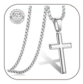 Diamday Collier Pendentif Croix en Argent 925 pour Homme Pendentif Croix avec Chaîne Rolo Collier pour Homme Femme 41-76 CM