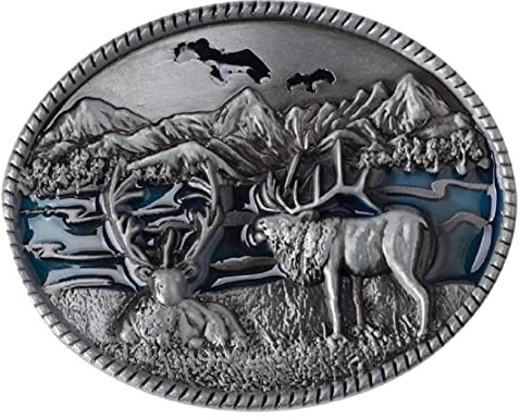 Longcreek Hirsch-Gürtelschnalle für Herren, Wildtier-Elch-Gürtelschnalle, nordische Wikingerhirschkopf-Gürtelschnalle, Berghirsch, Tier-Gürtelschnallen, Western-Cowboy-Gürtelschnalle