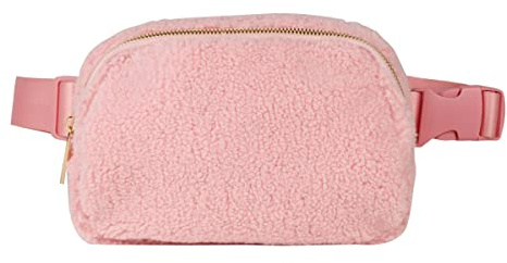 UOQAPRE Unisex-Bauchtasche mit verstellbarem Riemen, Gürteltasche für Damen und Herren, Fleece, Mini-Hüfttasche, Reisen, Wandern, Laufen, Pink, Einheitsgröße