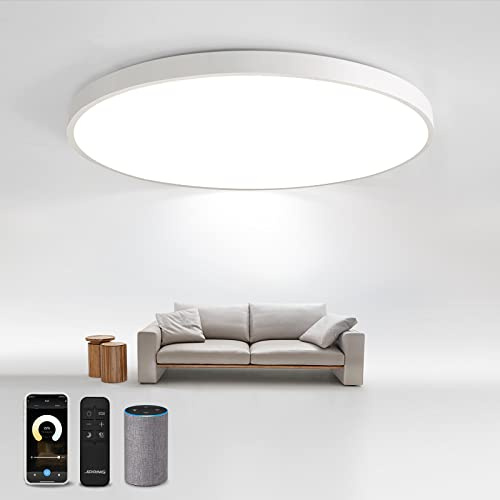 JDONG Smart 54W LED Taklampa Dimbar Wifi Taklampa Kompatibel med Alexa och Google Home 3000-6500K Platt Rund Lampa för Sovrum Vardagsrum Kök Hall Balkong Källare Ø50CM