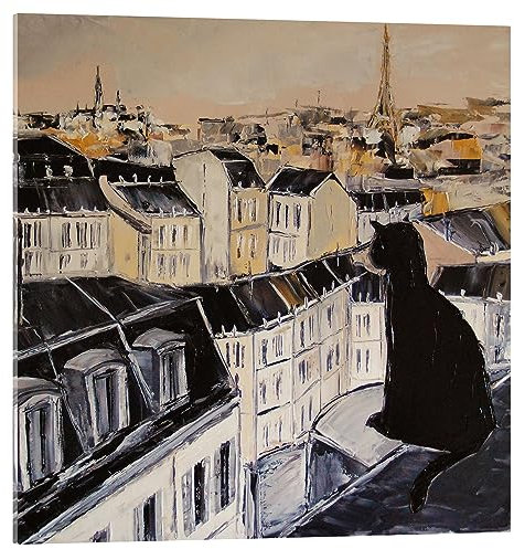 Posterlounge Schwarze Katze über den Dächern von Paris Acrylglasbild von JIEL 50 x 50 cm Wandbilder Wanddeko