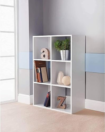 Homme Concept – 6 Cube Storage Unit, White Living Room Bookcases and Shelving Unit, Kids Bookcases, Free Standing Wooden Bookcase, Storage Organiser, BookShelf for Home Office.