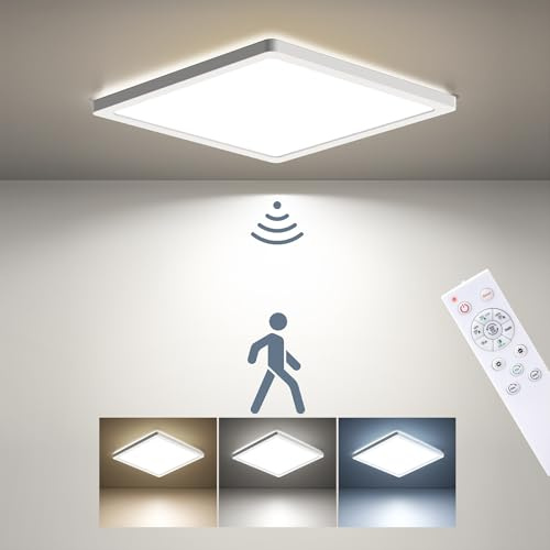 BLNAN Plafoniera LED 18W con Rilevatore di Movimento Radar e Telecomando. Perfetta per Bagno, Corridoio, Scale, Toilette, Garage, Cantina e Balcone. Dimmerabile e Facile da Installare 22cm