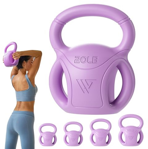 20 lb Kettlebell Weight with Three-handles for Weightlifting, Conditioning and Core Training for Women Men Home Gym [Purple]