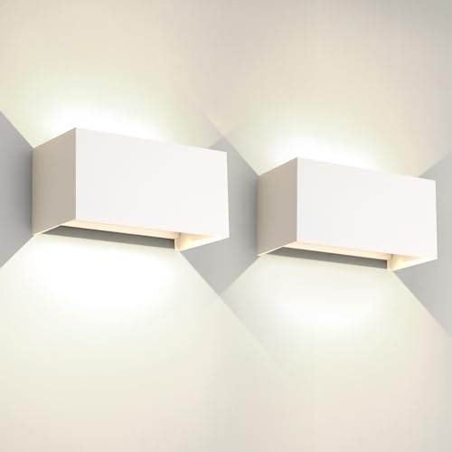 2 Stücke 25W LED Wandleuchte Aussen Innen Außenwandleuchten, IP65 Wasserdichte Wandlampe Aluminium Außenleuchte Ausenbeleutung, Hauswand up down Einstellbar Lichtstrahl, Weiß 4000K Natürliche weiß