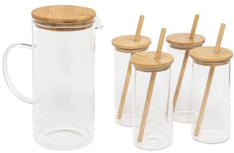 Secret de Gourmet - Estuche 1 jarra + 4 vasos con vaso y pajitas de bambú