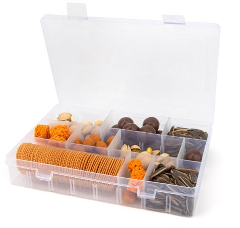 24 Grid Plastic Organiser Snackle Box with Compartments, Leak-Proof Lid for Crafts, Beads, Travel Plane Snacks, Earrings & Screw Storage | Portable Multi-Compartment Storage Box (Snack Tray)