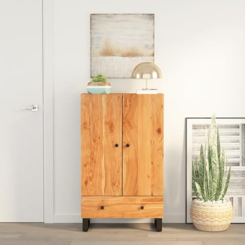 Vopese Highboard mit Schublade Lagerschrank Holzschrank Aufbewahrungsschrank Mehrzweckschrank Beistellschrank mit Stauraum Schrank Wohnzimmermöbel 60x33x100 cm Massivholz Akazie & Eisen