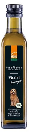 defu Futterzusatz | 1 x 250 ml | Premium Bio Vitalöl *Mühlengold* | Barf Öl | Mit Leindotteröl, Rapsöl, Distelöl und Schwarzkümmelöl, Omega3 und Omega6 Fettsäuren | Für Hunde jeden Alters