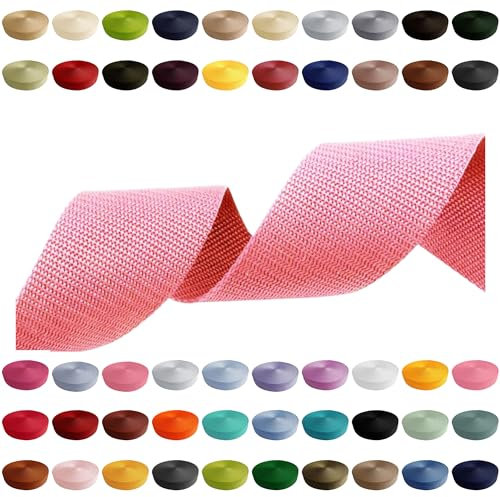 Gurtband 2m 5m 10m 50m, 50 Farben, Breite 10mm 15mm 20mm 25mm 30mm 40mm 50 mm Taschengurt Polypropylen Ideal für DIY-Projekte, Handarbeiten (513) Hellrosa, 25mm x 2m