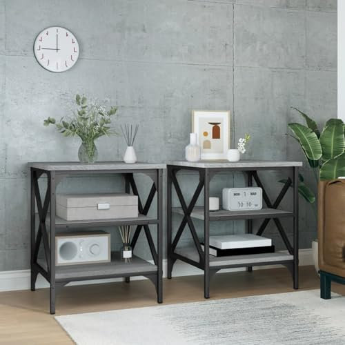 JUDYY Beistelltische 2 STK Kleiner Tisch, Sofatisch, Side Table, Laptop Tisch, Pflanzenhocker, Druckertisch, Telefontisch, Sofa Table, Tabletttisch, Grau Sonoma 40x42x50 cm Holzwerkstoff