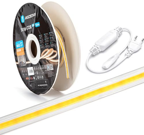 ENERGMiX 50m COB LED Strip Streifen Flexibel 10 mm Breit für innen und Außenbereich IP65 230V 50 Meter Warmweiß