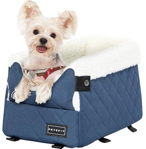PETSFIT Hundesitz Mittelkonsole Auto, Autositz Hund Mittelkonsole mit verbesserten Sicherheitsgurten, waschbarem, dickem Kissen, Hunde Autositz für kleine Hunde bis zu 4KG