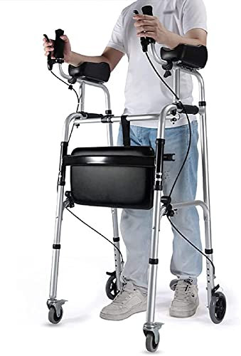 Mavdecll Andador Vertical para Ancianos, Andador con Ruedas de Aluminio Plegable con Soporte para antebrazo, Frenos y Asiento, Ayuda móvil para Caminar con Ruedas para discapacitados