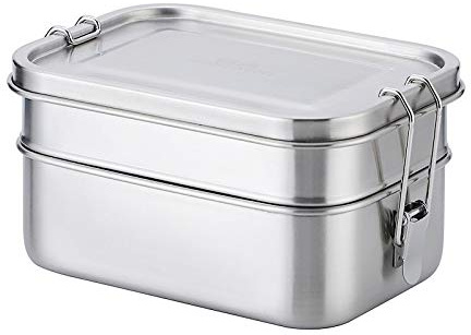 HGDXDP El Almuerzo Bento Box Acero Inoxidable envase de alimento Doble Capa Grande Snack-Fruit Cake Box 1400 ml Caja de Almacenamiento Bin Vajilla Contenedores para el Almuerzo