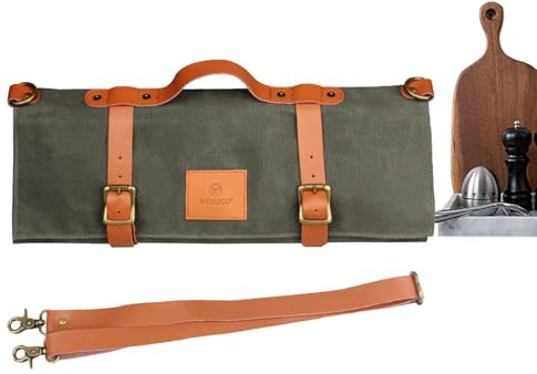 Zuasdvnk Borsa portaposate per utensili da cucina, borsa a rullo per | taglierina di tela impermeabile, portacoltelli da cucina, per taglierina da chef per campeggio, viaggi,