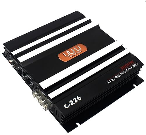 Zhemessy Amplificador de Coche de 3800 W Amplificador de Potencia de Audio EstéReo para Coche de Alta Potencia de AleacióN de Aluminio Negro de 2 Canales para Subwoofer de Coche