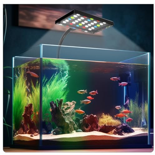 Clip auf Full Spectrum Aquarium Licht, 14W Aquarium LED Licht 3 Modes Timer Fisch Tank Licht, 10 einstellbare Helligkeit mit 3 gemischten Farben für tropische Fische, Koralle, Wasserpflanzenwachstum
