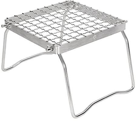 equlup Tragbarer Lagerfeuergrill, silberner Mini-Klappgrillständer aus Edelstahl, Campinggrill für Outdoor-Camping