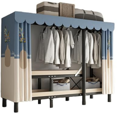 Offener Kleiderschrank,faltbarer Kleiderschrank aus Stoff,Kleiderschrank ohne Installation,Aufbewahrungsschrank,Schrank aus Stoff,starke Tragfähigkeit,geeignet for Schlafsäle, Schlafzimmer(Blue and Wh
