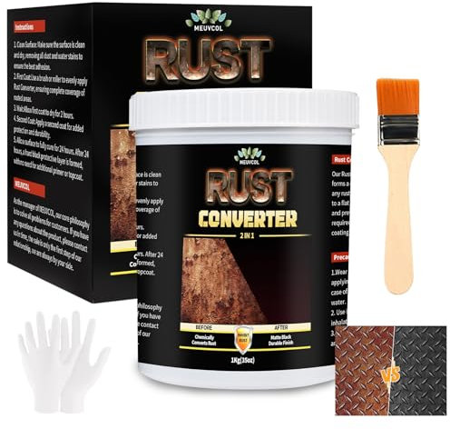 Meuvcol 2-in-1 Rust Converter and Metal Treatment Primer, 1000 ml Black Coating With Heat Resistance for Chassis Paint Prevention