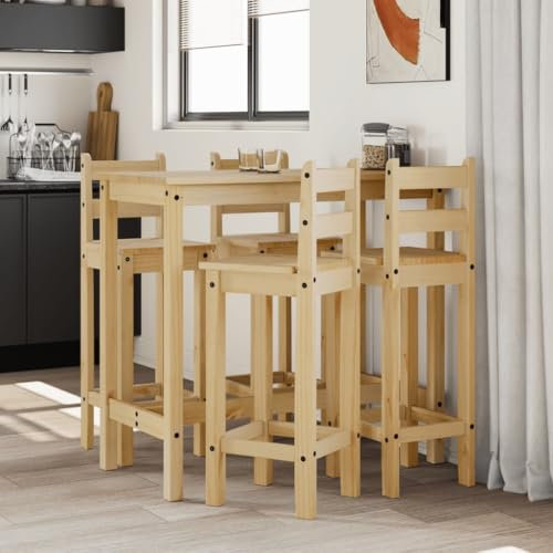 Xichuzi 5-TLG. Bar-Set Massivholz Kiefer, Bartisch Mit Barhocker Set, Hochtisch Mit Stühlen Set, Esstisch Mit Stühlen, Küchentheke Mit Hocker - 3217072