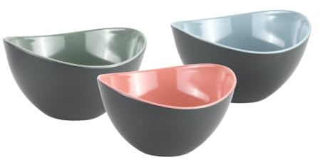 Kesper | Obst- & Salatschalen, 3er Set, Material: Kunststoff (MF) - BPA-frei, Maße: 20 x 12 x 11 cm, Farbe: Grau, Blau, Rosa, Grün | 32605